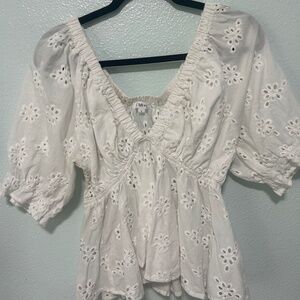 EYELET EMBROIDERED TOP White